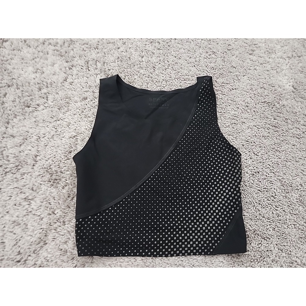 Spanx Crop Tank Top Women XS Black Diagonal Reflective Square Dot Activewear